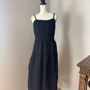 Black Smocked Waist Spaghetti Strap Maxi Dress